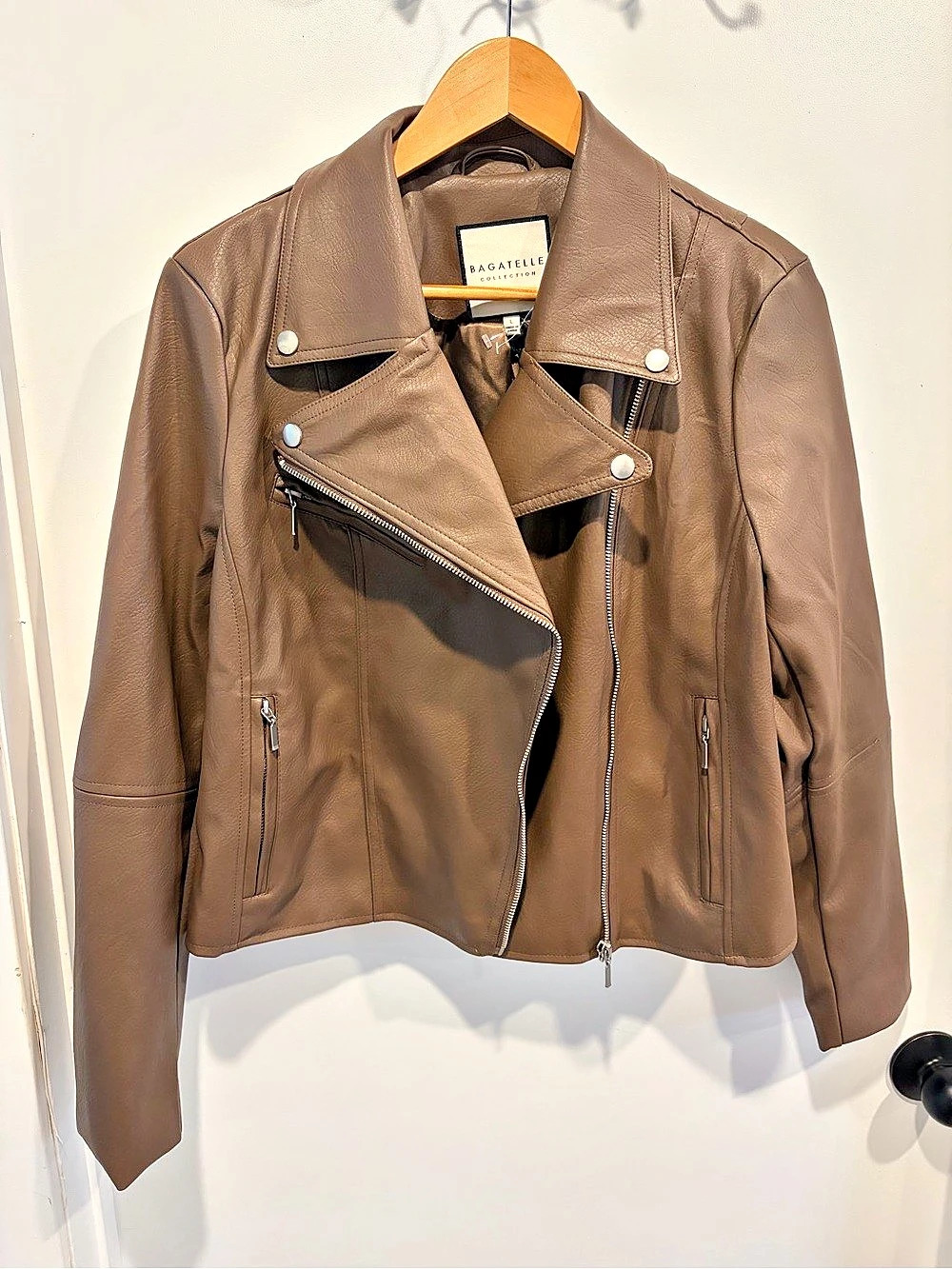 Bagatelle Faux Leather Moto Jacket in Brown NWT